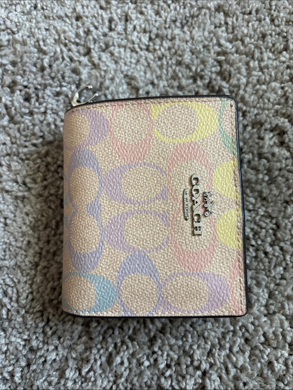Coach Pastel Multicolor Signature Zip Card Case - Pink, Yellow, Blue, Lavender